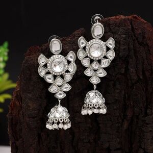 Silver Color Kundan Earrings